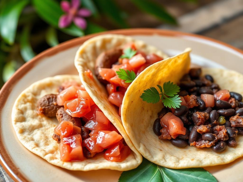 Tacos ticos de trigo con frijol y salsa rosada